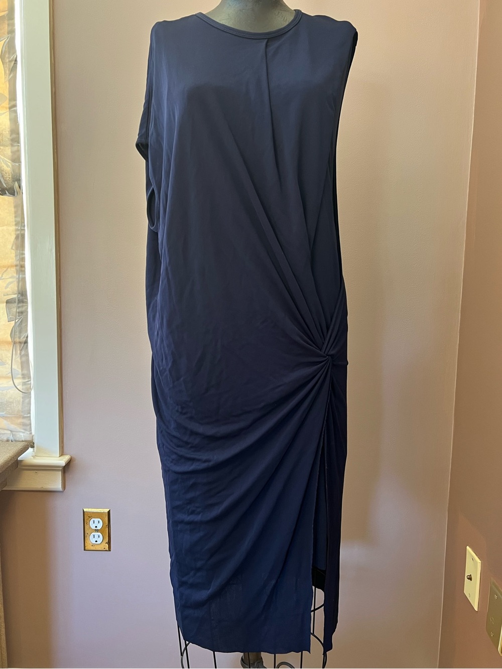 Helmut Lang F2016 Navy Asymmetrical Faux Wrap Knotted Formal Midi Dress Size L